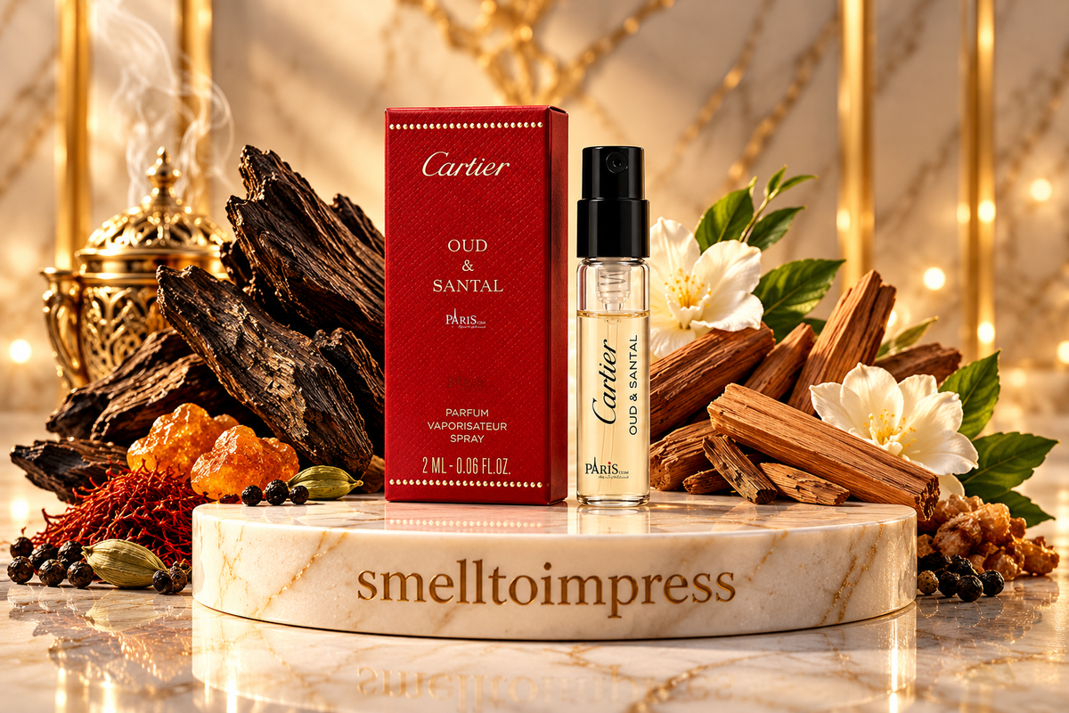 image of Cartier Les Heures Voyageuses Oud and Santal 1.5ml 0.05 fl. o.z. official perfume sample perfume tester